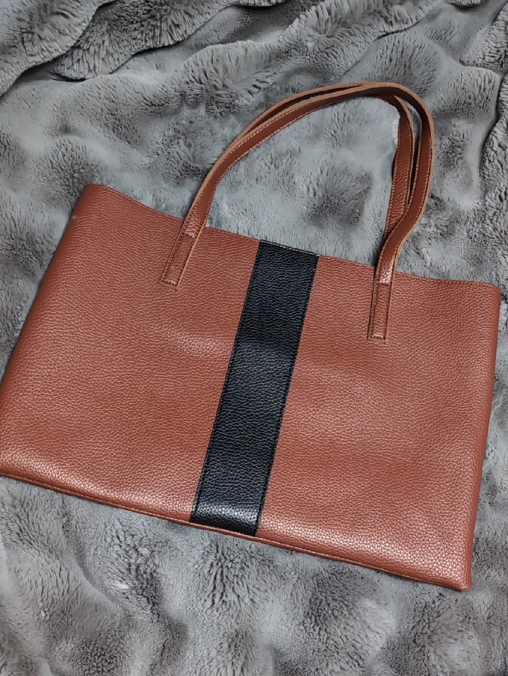 Vince Camuto Brown Tote with Black Center Stripe
